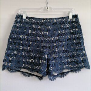 Anthropologie Cartonnier Womens Blue Flat Front Overlay Lace Beach Short Size 4